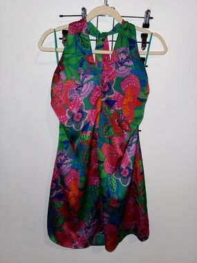 SugarLips Women’s Vibrant Floral Halter Dress - with Pink & Purple Blooms